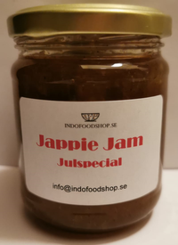 Pot of Jappie Jam Christmas edition, 220 gr from www.indofoodshop.se